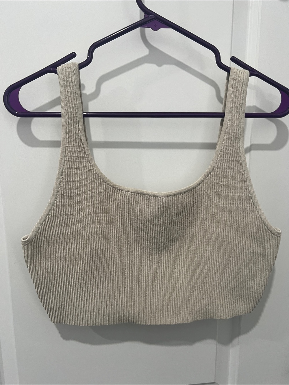 Aritzia Babaton Ribbed Crop Tank Top in Beige Size Large